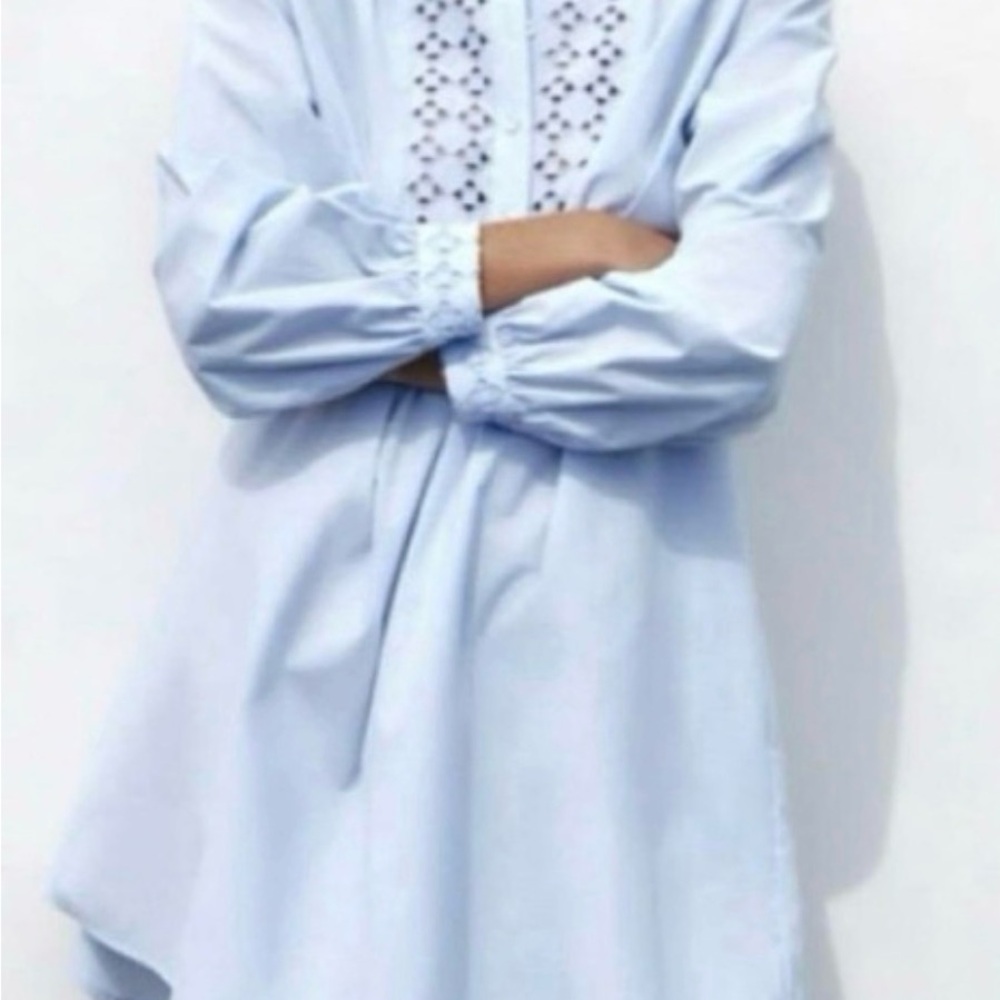 Zara Light Blue Embroidered Tunic Dress